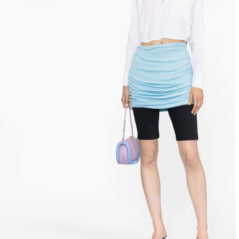 NWT Tory Burch Ruched Mini Skirt Blue Bliss Medium Powder Light Blue 151138